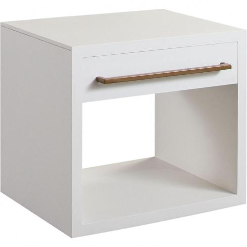 Encore Solid Mango Wood 1-Drawer End Table in White Finish w/ Gold Metal Handle