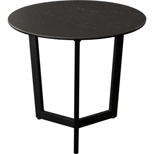 Onyx Round End Table w/ Black Ceramic Glass Top & Black Metal Leg