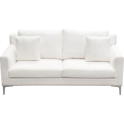 Seattle Loose Back Loveseat in White Linen w/ Polished Silver Metal Leg