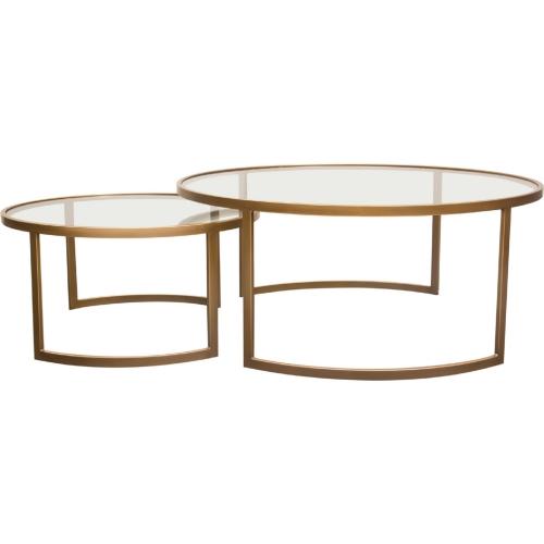 Lane 2PC Round Nesting Set in Brushed Gold Frame w/ Clear Tempered Glass Tops