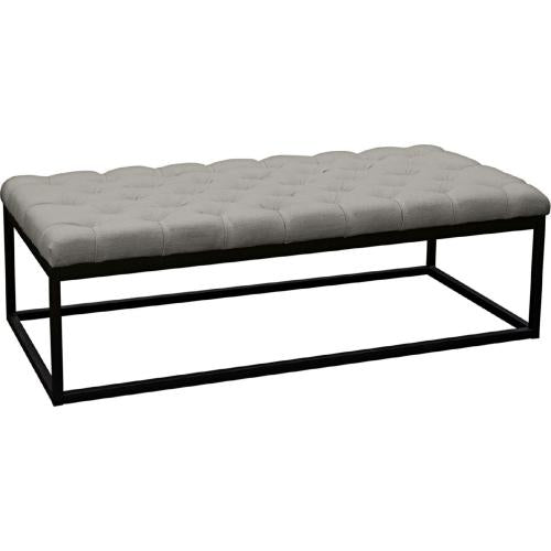 Mateo Black Powder Coat Metal Large Linen Tufted Bench - Grey