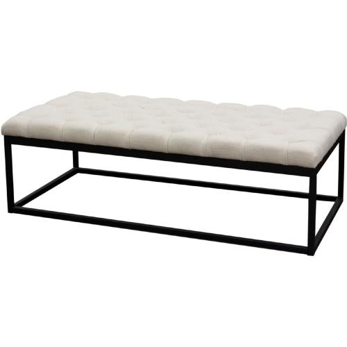 Mateo Black Powder Coat Metal Large Linen Tufted Bench - Desert Sand Linen