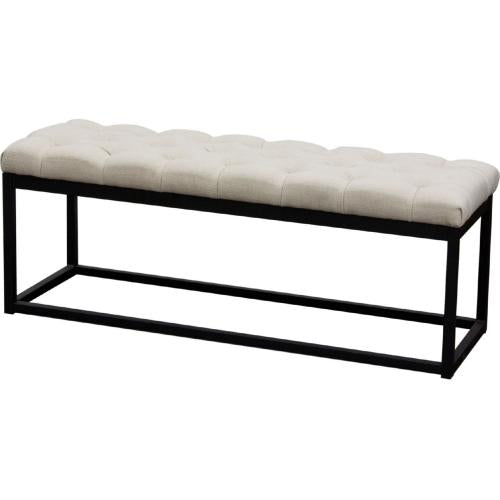 Mateo Black Powder Coat Metal Small Linen Tufted Bench - Desert Sand Linen