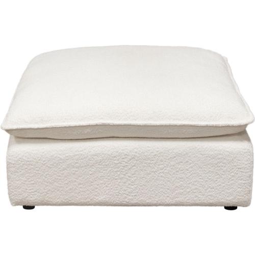 Ivy Square Ottoman in White Faux Shearling w/ Feather Down Seating