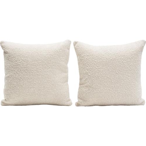 Set of (2) 16" Square Accent Pillows in Bone Boucle Textured Fabric