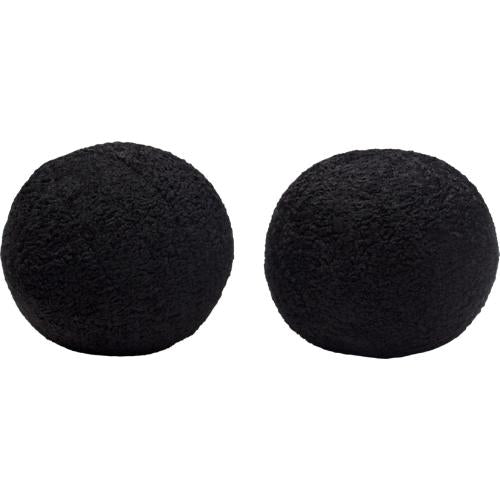 Set of (2) 10" Round Accent Pillows in Black Faux Sheepskin