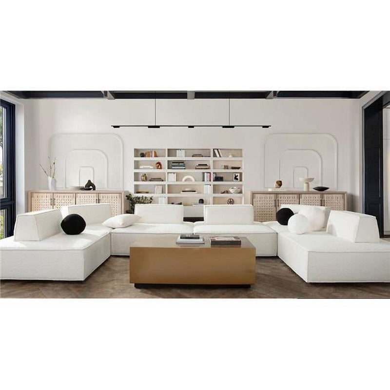 Cara 5-Piece Square Modular Lounger in Ivory Boucle Fabric w/ Moveable, Non-Skid Backrest