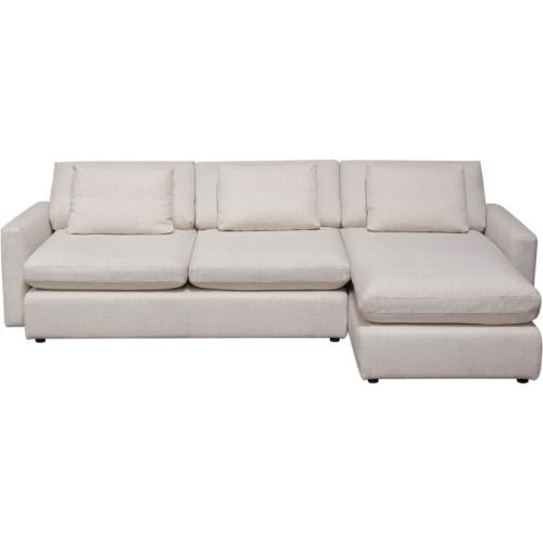 Arcadia 2PC Reversible Chaise Sectional w/ Feather Down Seating in Cream Fabric