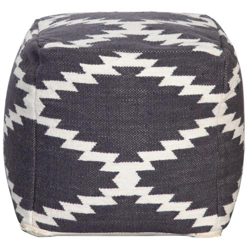 Square Pouf in White/Grey Pattern Wool