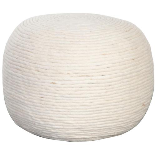 Round Pouf in White Dyed Natural Wool