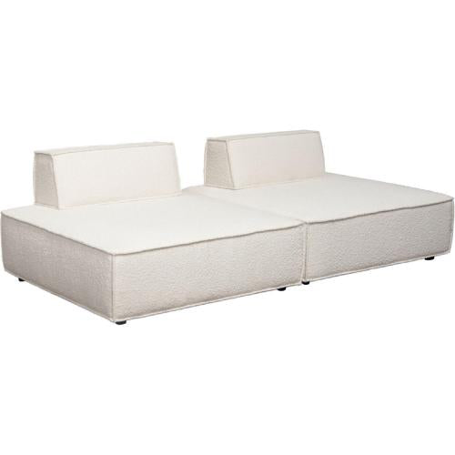 Cara 2-Piece Square Modular Lounger in Ivory Boucle Fabric w/ Moveable, Non-Skid Backrest