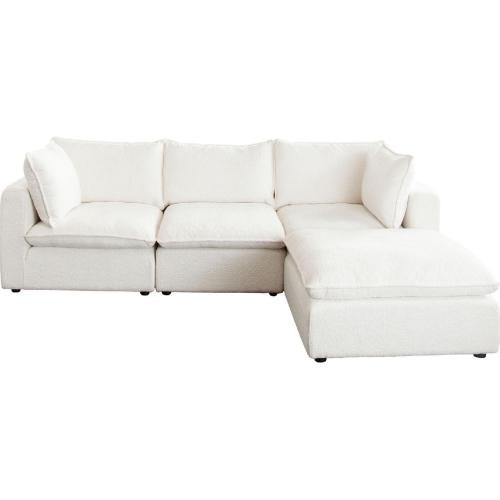 Ivy 4-Piece Reversible Modular Chaise Sectional in White Faux Shearling w/ Feather Down Seating