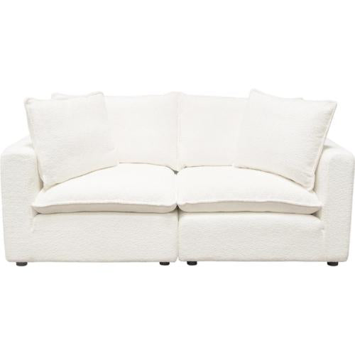 Ivy 2-Piece Modular Sofa in White Faux Shearling w/ Feather Down Seating