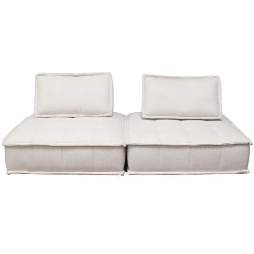 Platform 2-Piece Square Modular Lounger in Light Sand Fabric w/ Bolstered, Non-Skid Backrest