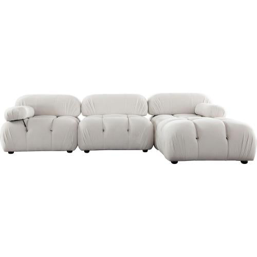 Paloma 4PC Modular 111 Inch Reversible Chaise Sectional in Light Cream Velvet