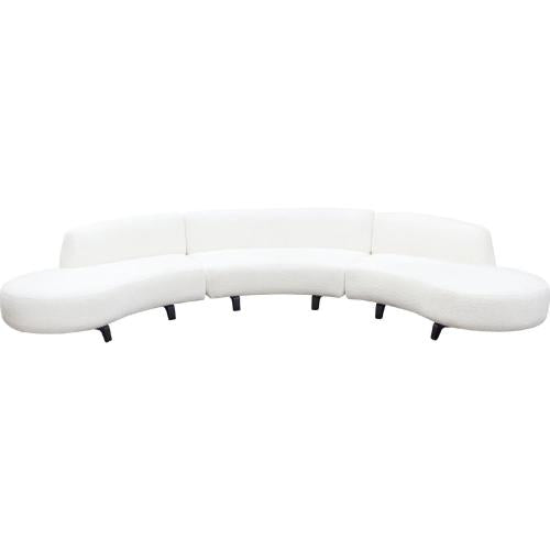 Vesper 3PC Modular Curved Armless Sofa & (2) Chaise in Faux White Shearling w/ Black Wood Leg Base