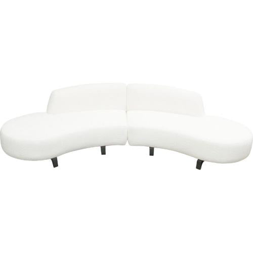 Vesper 2PC Modular Curved Armless Chaise in Faux White Shearling w/ Black Wood Leg Base
