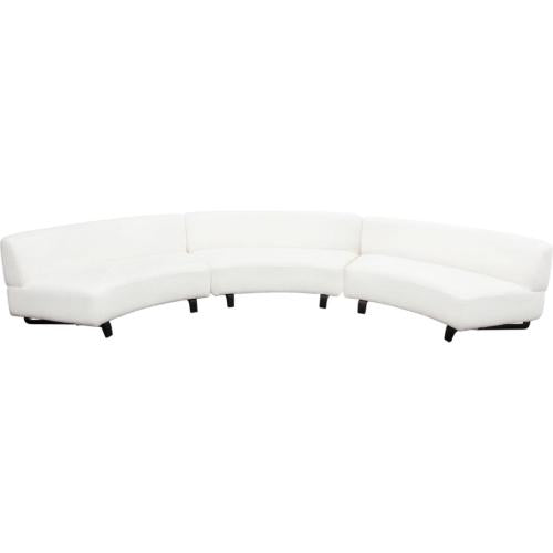 Vesper 3PC Modular Curved Armless Sofa in Faux White Shearling w/ Black Wood Leg Base