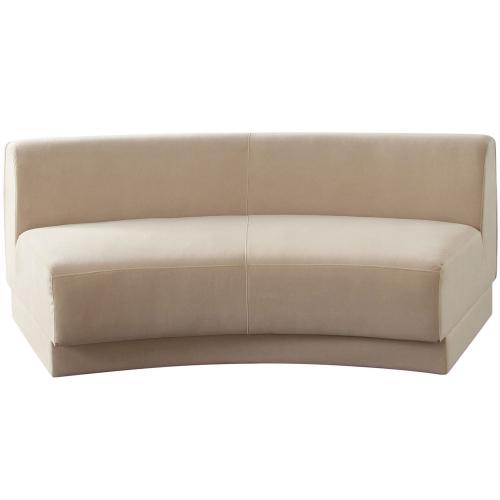 Zelda Curved Armless Sofa in Light Camel Performance Velvet w/ (1) Accent Pillow Ball