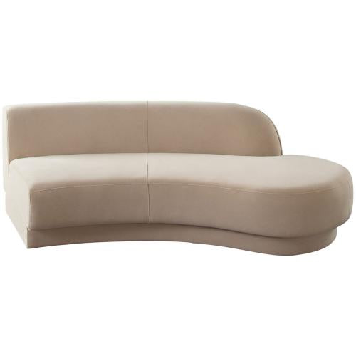 Zelda RF Curved Chaise in Light Camel Performance Velvet w/ (1) Accent Pillow Ball