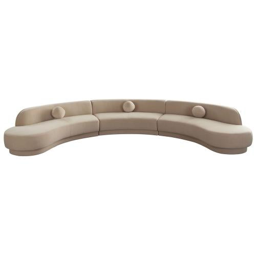 Zelda 3PC Modular Curved Armless Sofa & (2) Chaise in Light Camel Performance Velvet w/ (3) Accent Pillow Balls