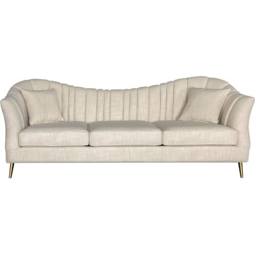 Ava Sofa in Sand Linen Fabric w/ Gold Leg