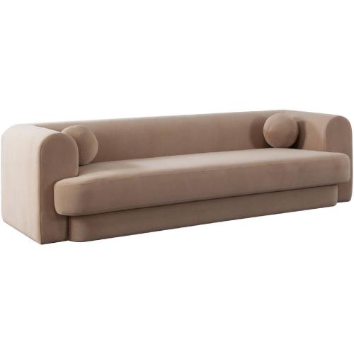 Form Sofa in Camel Performance Velvet w/ (2) Accent Pillow Balls