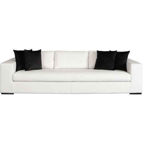 Muse Sofa in Mist White Performance Fabric w/ (4) Black Accent Pillows