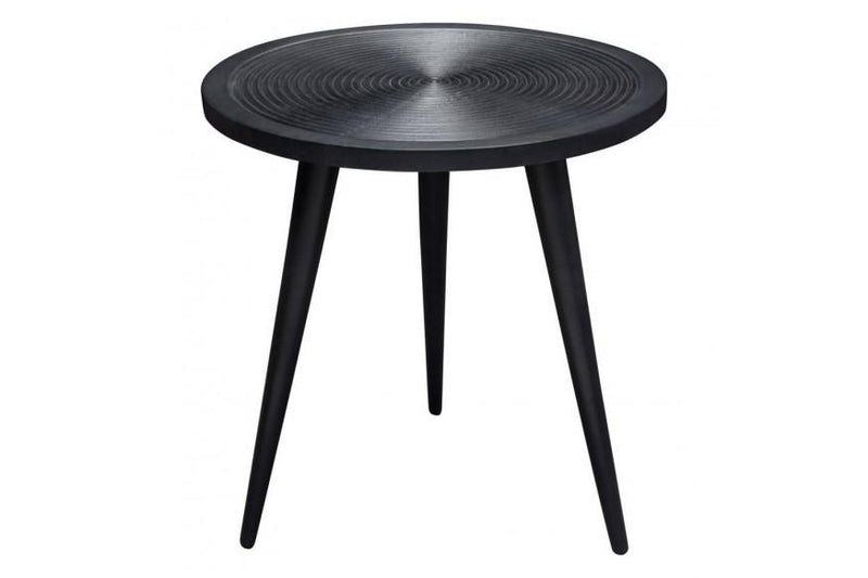 Vortex Round End Table in Solid Mango Wood Top in Black Finish & Iron Legs