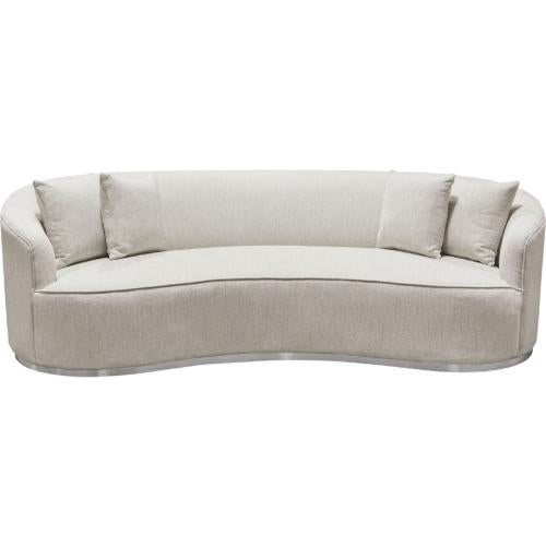 Raven Sofa in Light Cream Fabric w/ Brushed Silver Accent Trim