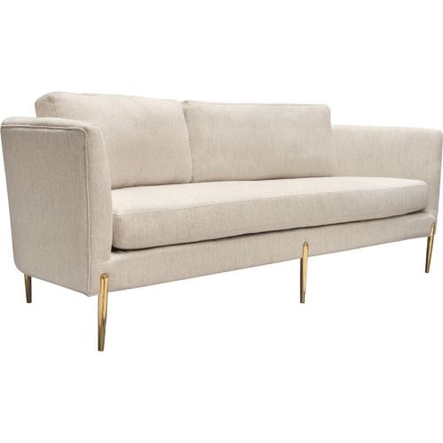 Lane Sofa in Light Cream Fabric with Gold Metal Legs