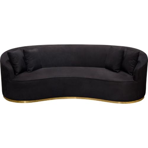 Raven Sofa in Black Suede Velvet w/ Brushed Gold Accent Trim