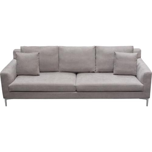 Seattle Loose Back Sofa in Grey Polyester Fabric w/ Polished Silver Metal Leg