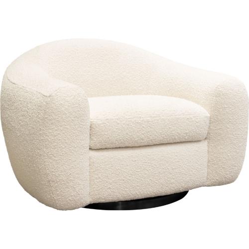 Pascal Swivel Chair in Bone Boucle Textured Fabric w/ Contoured Arms & Back
