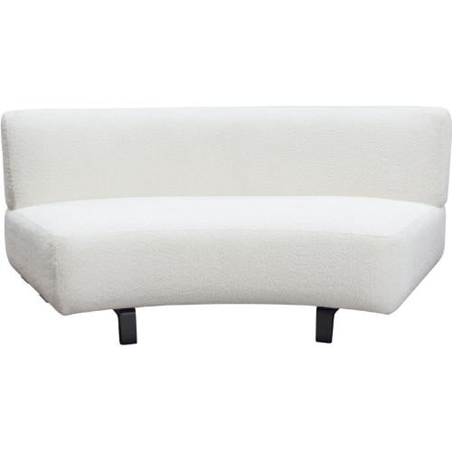 Vesper Curved Armless Sofa in Faux White Shearling w/ Black Wood Leg Base