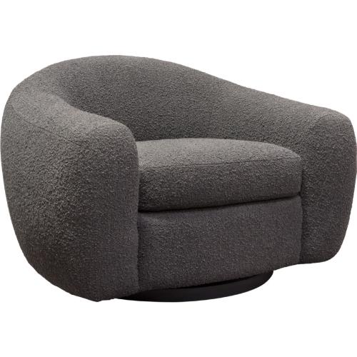 Pascal Swivel Chair in Charcoal Boucle Textured Fabric w/ Contoured Arms & Back