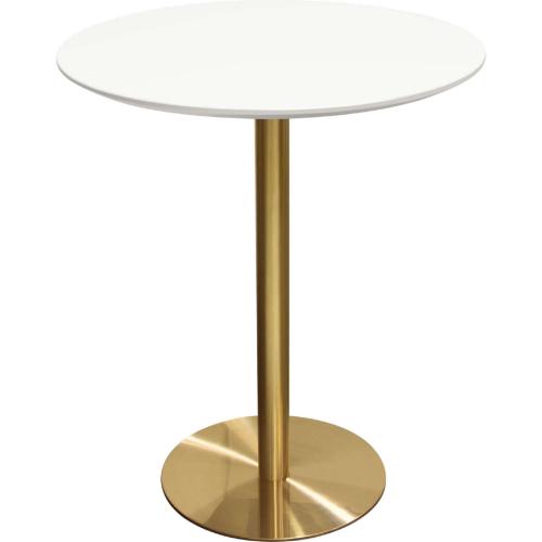 Stella 36" Round Bar Height Table w/ White Lacquer Top and Brushed Gold Metal Base