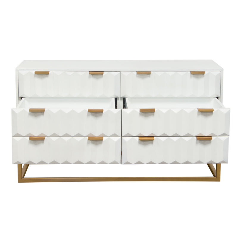 Spectrum 6-Drawer Solid Mango Wood Dresser in White Finish w/ Gold Finished Iron Legs by Diamond Sofa