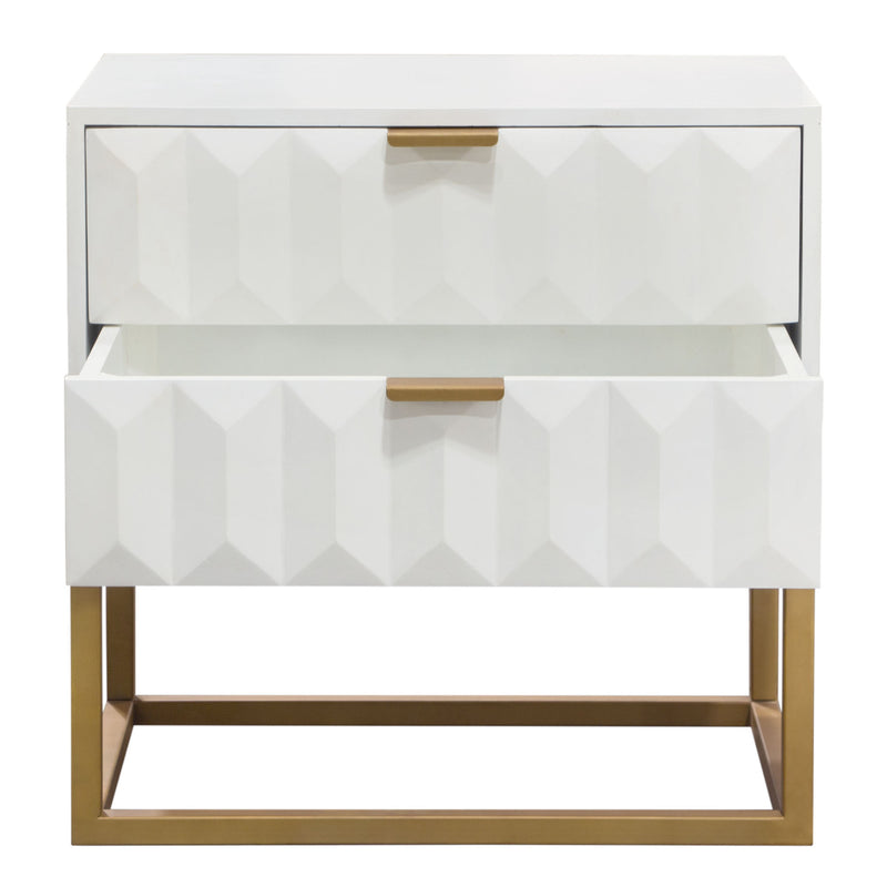 Spectrum 2-Drawer Solid Mango Wood Accent Table in White Finish w/ Gold Finished Iron Legs by Diamond Sofa