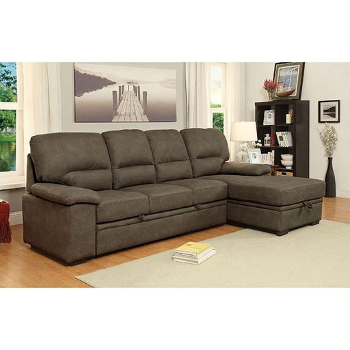 ALCESTER Brown & Gray Sectional w/ Sleeper, Ash - R&R Furniture Gallery (Fountain Valley, CA)