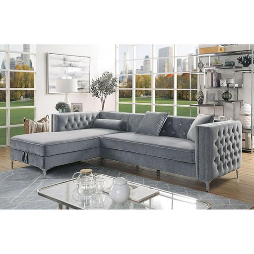 Amie Glam Gray & Black Sectional w/Storage - R&R Furniture Gallery (Fountain Valley, CA)