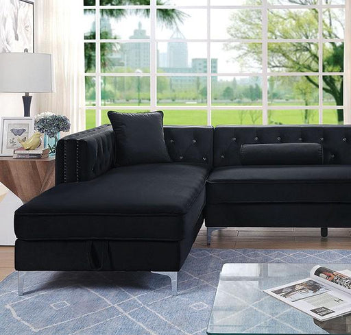 Amie Glam Gray & Black Sectional w/Storage - R&R Furniture Gallery (Fountain Valley, CA)