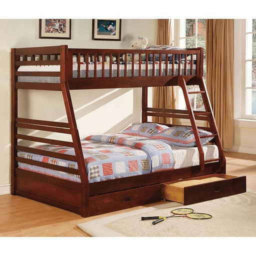 California II Cherry Twin/Full Bunk Bed w/ 2 Drawers Cherry, Walnut, Grey, &Oak - R&R Furniture Gallery (Fountain Valley, CA)
