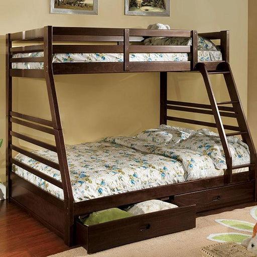 California II Cherry Twin/Full Bunk Bed w/ 2 Drawers Cherry, Walnut, Grey, &Oak - R&R Furniture Gallery (Fountain Valley, CA)