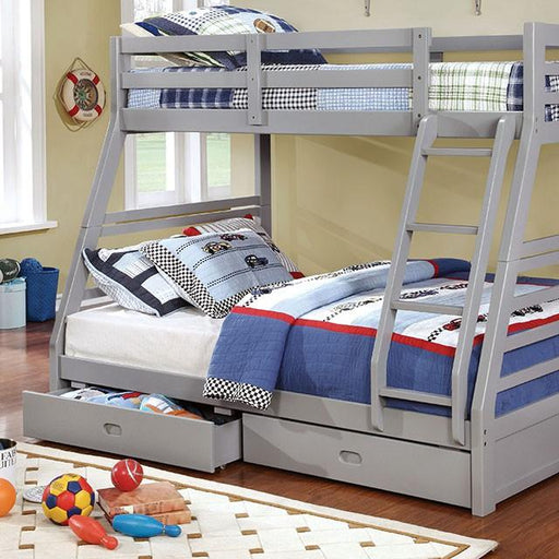California II Cherry Twin/Full Bunk Bed w/ 2 Drawers Cherry, Walnut, Grey, &Oak - R&R Furniture Gallery (Fountain Valley, CA)