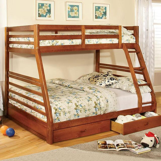 California II Cherry Twin/Full Bunk Bed w/ 2 Drawers Cherry, Walnut, Grey, &Oak - R&R Furniture Gallery (Fountain Valley, CA)