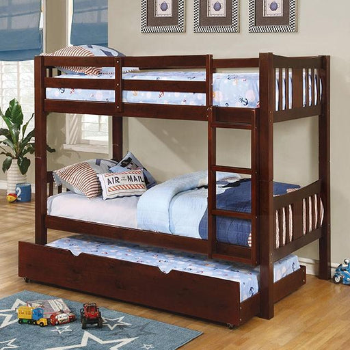 Cameron Dark Walnut, White & Gray Full/Full Bunk Bed - R&R Furniture Gallery (Fountain Valley, CA)