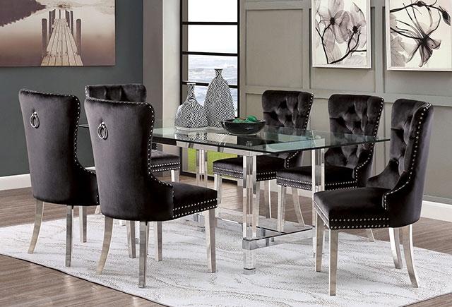 Black FOA West Jewett dining chair with sleek modern design, shown with a smooth seat and backrest for stylish dining room seating.