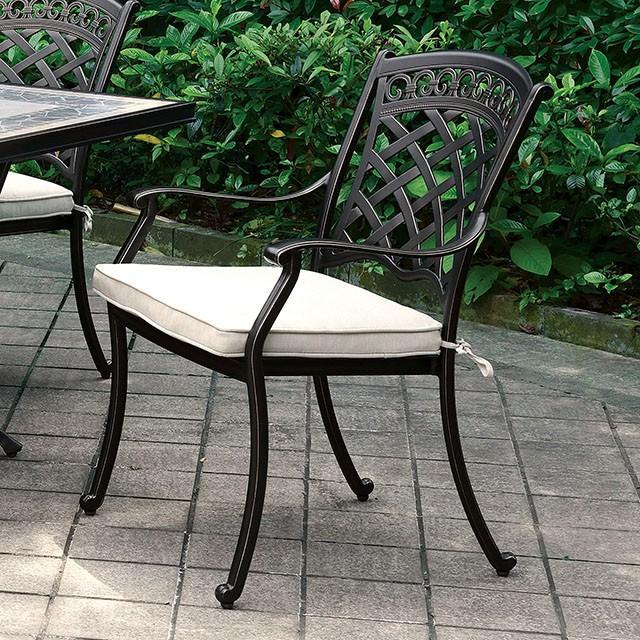 Charissa Antique Black/Beige Arm Chair (4/CTN) - R&R Furniture Gallery (Fountain Valley, CA)