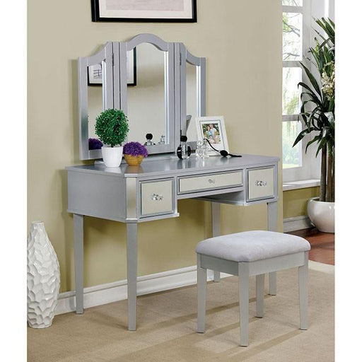 CLARISSE Silver Vanity w/ Stool - R&R Furniture Gallery (Fountain Valley, CA)